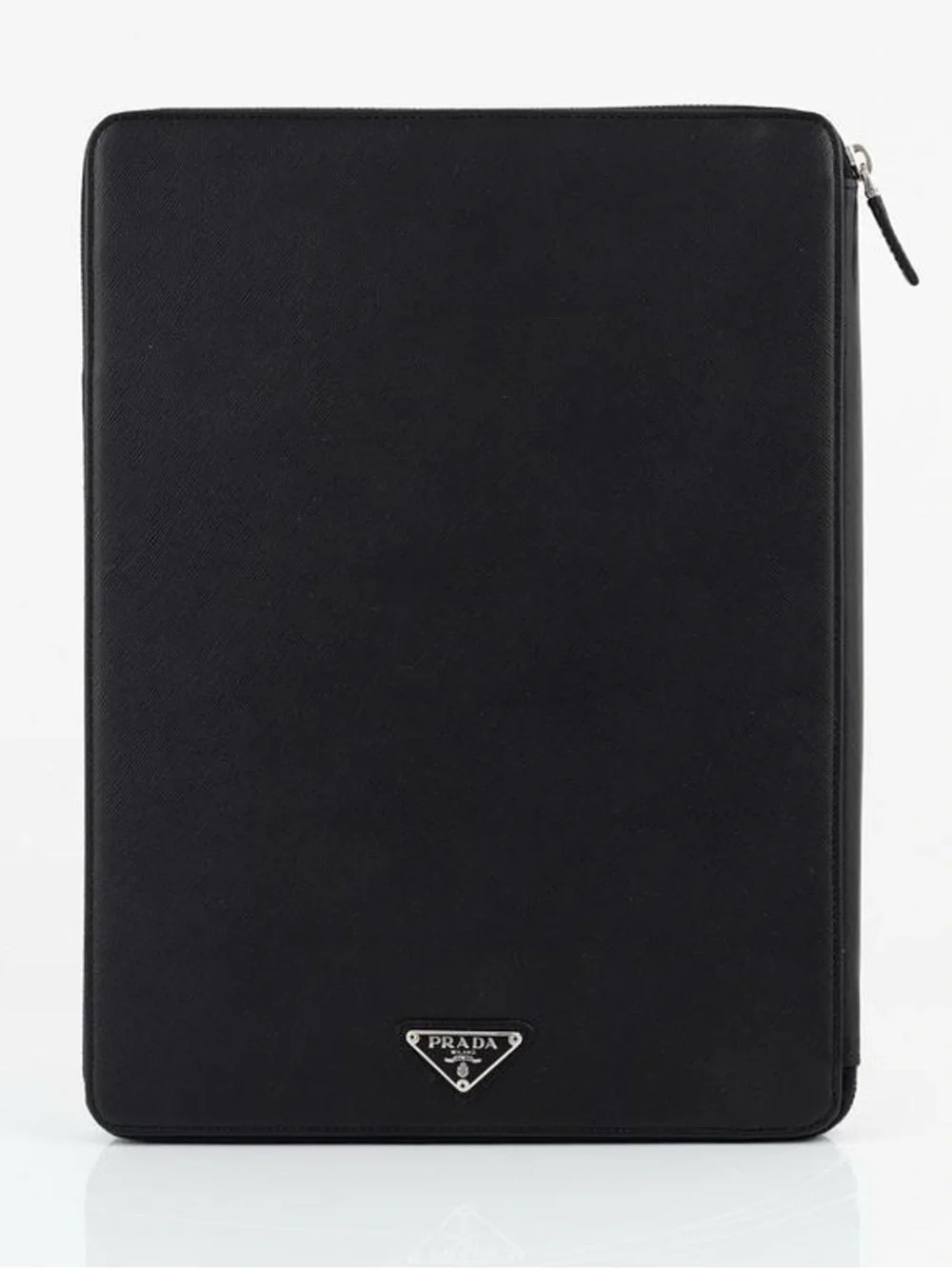 Prada Saffiano Black Leather Zip-around Document Holder in Pristine Condition